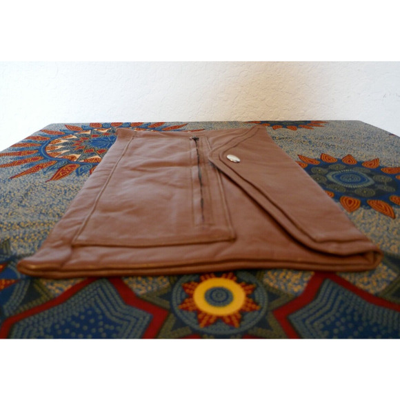 Vintage Brown Leather Envelope Strapless Unisex Clutch Bag 9" x 13" Boho Hippie - Picture 8 of 14